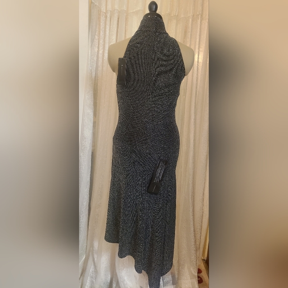 BCBG MAX AZRIA Rivas Metallic Asymmetrical Holiday Black Sparkly Glitter Dress - Picture 3 of 5